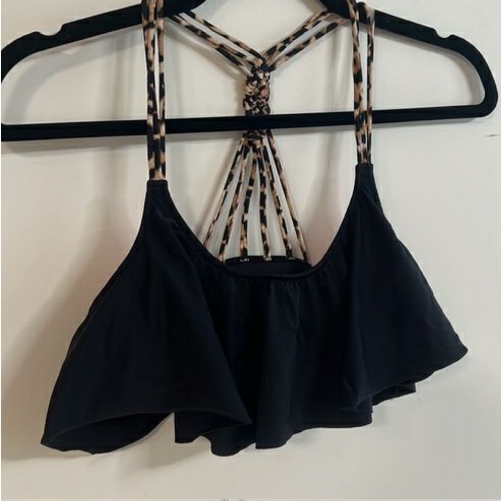 PINK Victoria's Secret Black Crop Top with Animal Print Straps